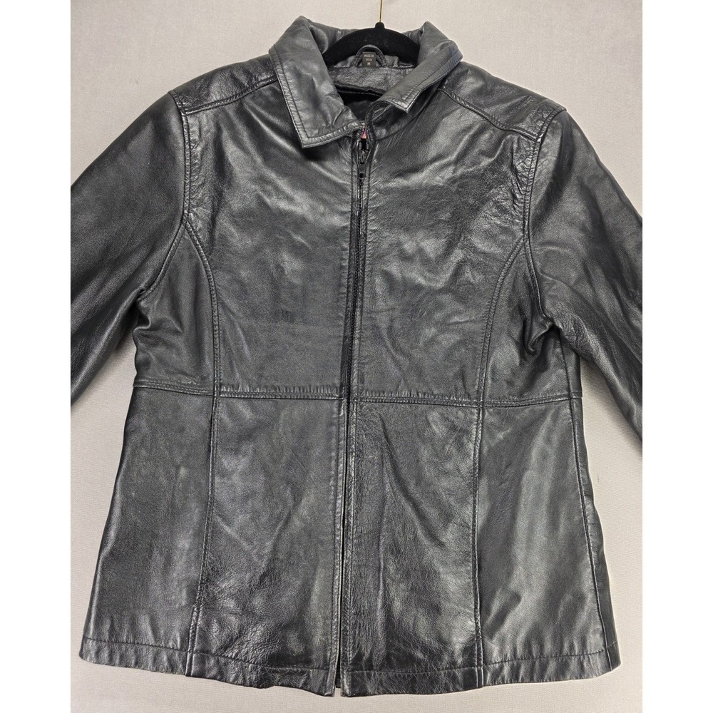 BurryLane Womens M Black Leather Jacket Vintage Zip Sleek Minimalist Biker 90s